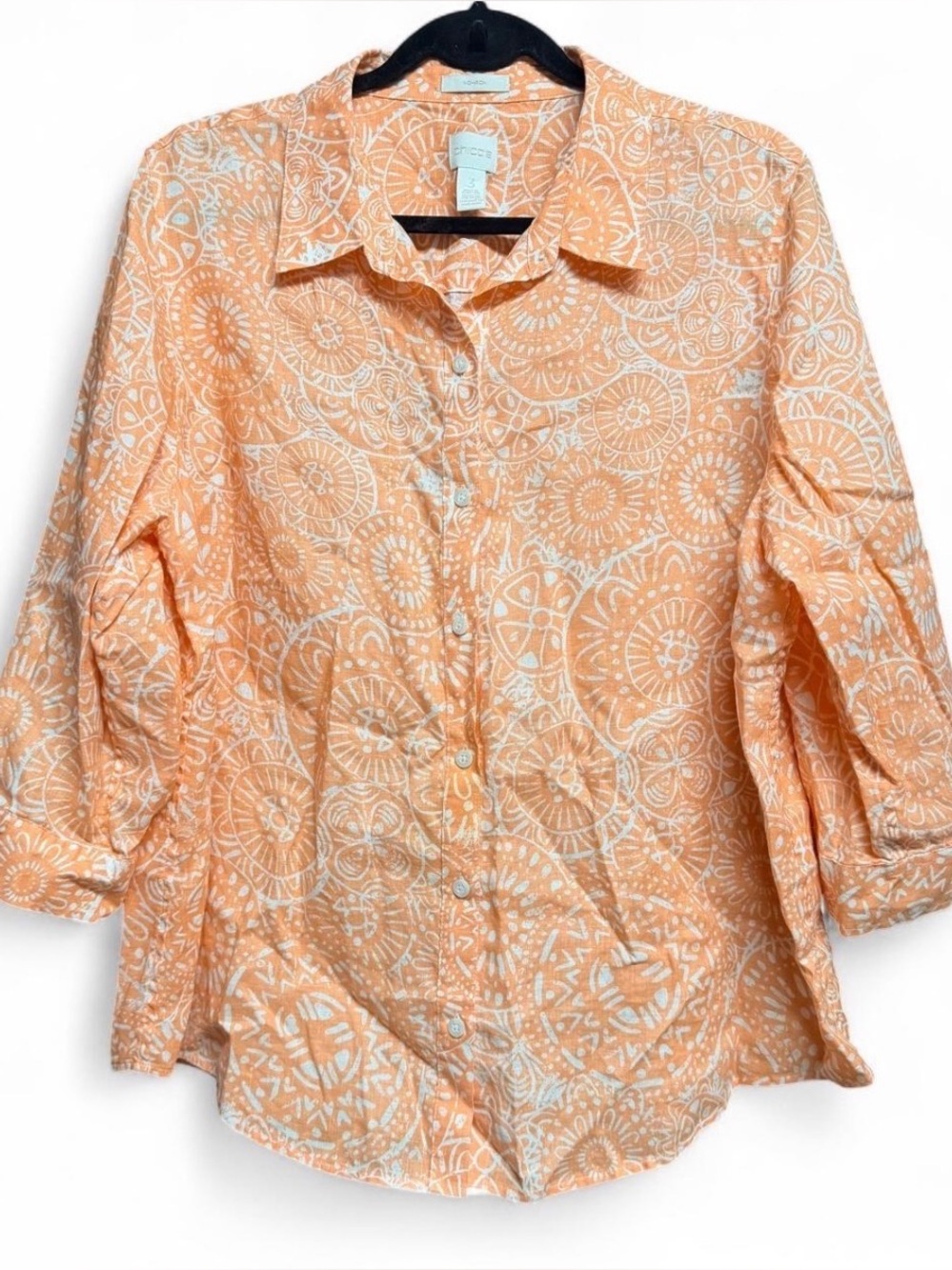 Chico's Peach-Orange Printed Button Down Shirt